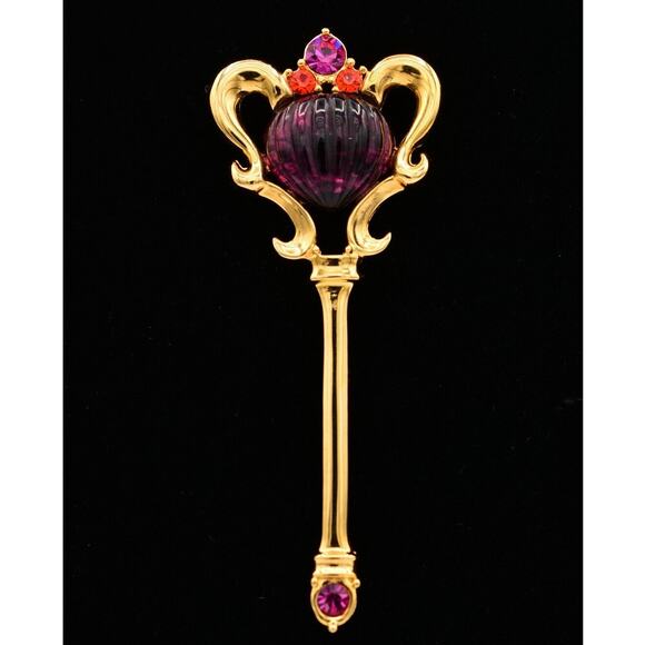 Givenchy Cabochon Sceptre Pin Brooch Royal Purple Gold Wand Signed 1980s BinB - Picture 1 of 12